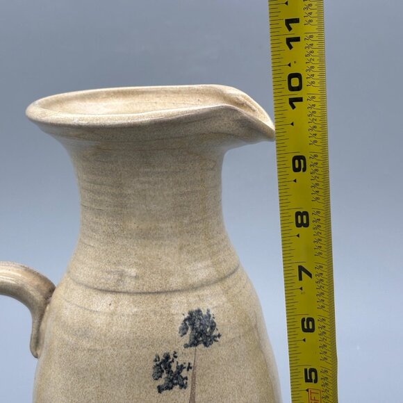 Vintage Studio Pottery Stoneware Pitcher with Hand-Painted Floral Stems Rustic - Picture 8 of 8
